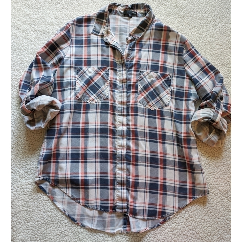 Plaid button down shirt by Aqua Size Large ~EUC~